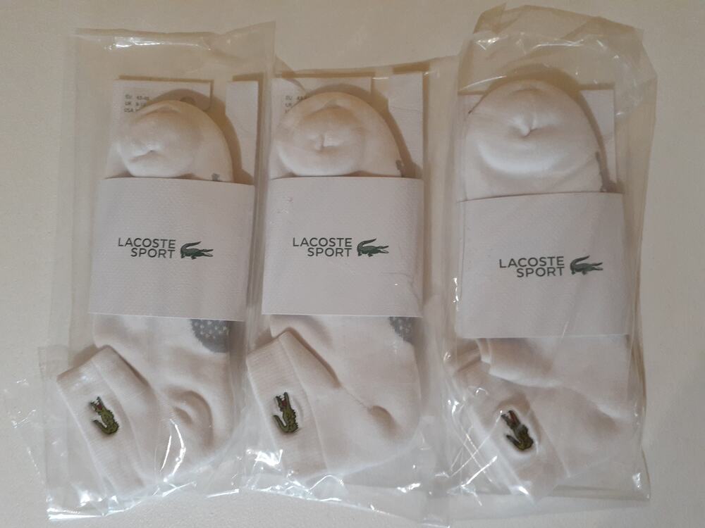 Lacoste Unisex Short Cotton Sport Socks, Large, White/Grey Chine 10-12